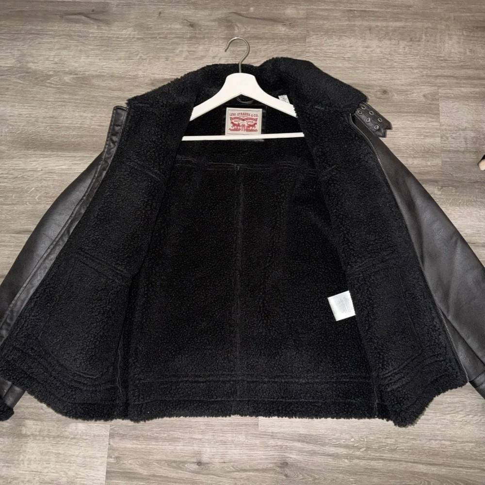 Levi's Black faux Shearling aviator rancher jacket size M